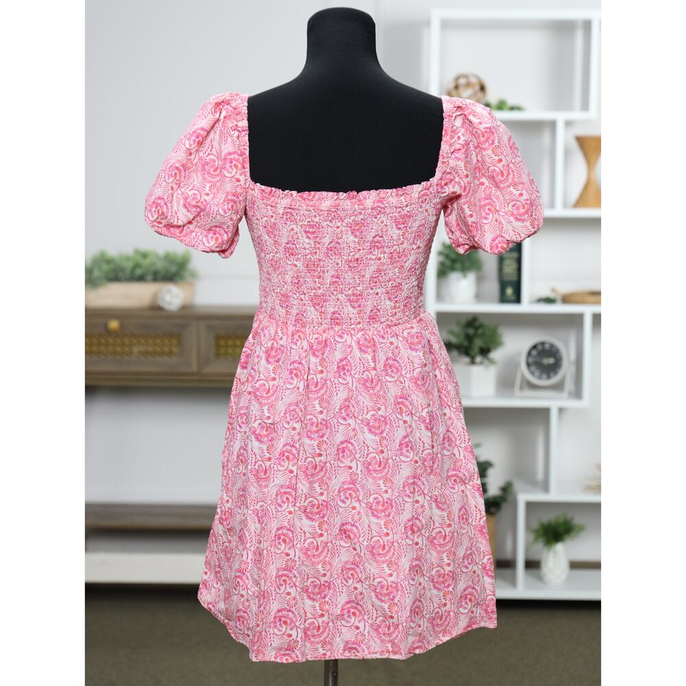J.Crew New Pink Floral Smocked Mini Dress Puff Sleeve Cotton Coastal Romantic S - Picture 8 of 16